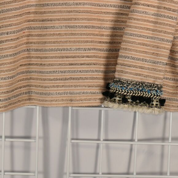 Style & Co Boho Sweater Womens Medium Peach & Gray Pompom Sleeves Cotton Blend - Picture 5 of 12